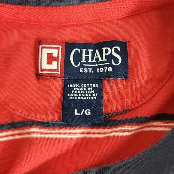 Chaps Men’s Large Red Striped T-Shirt Crew Neck Pocket Embroidered Logo - Picture 5 of 5